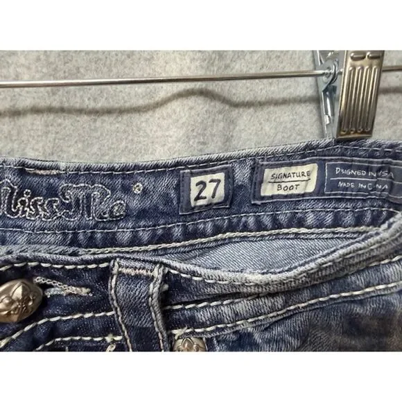 Miss Me Distressed Blue Jeans Size 27 Boot Cut Inseam 32 - Picture 5 of 7